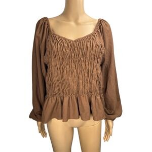 Arula for Xquisite You Brown Long Sleeve Peplum Fitted‎ Blouse Size A/1X